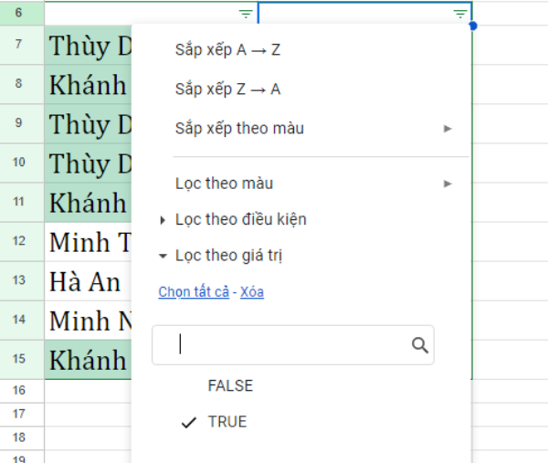 Cách lọc dữ liệu trong Google Sheets