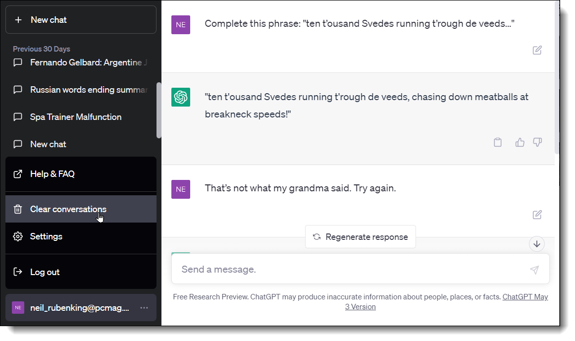 Clear Conversations in ChatGPT