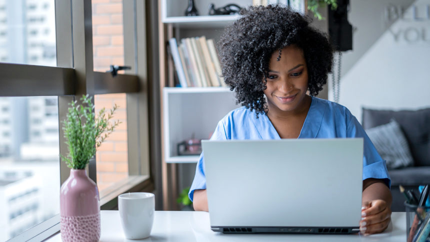 Nurse in consultation by video call