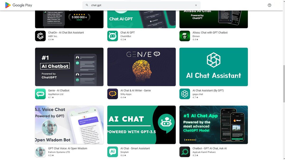 Play store ChatGPT search result