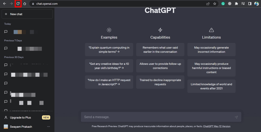 refresh chatGPT