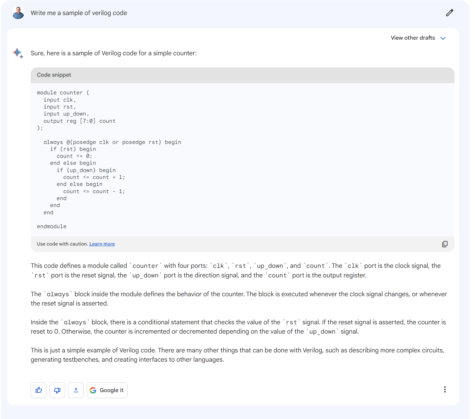 Verilog code from Bard